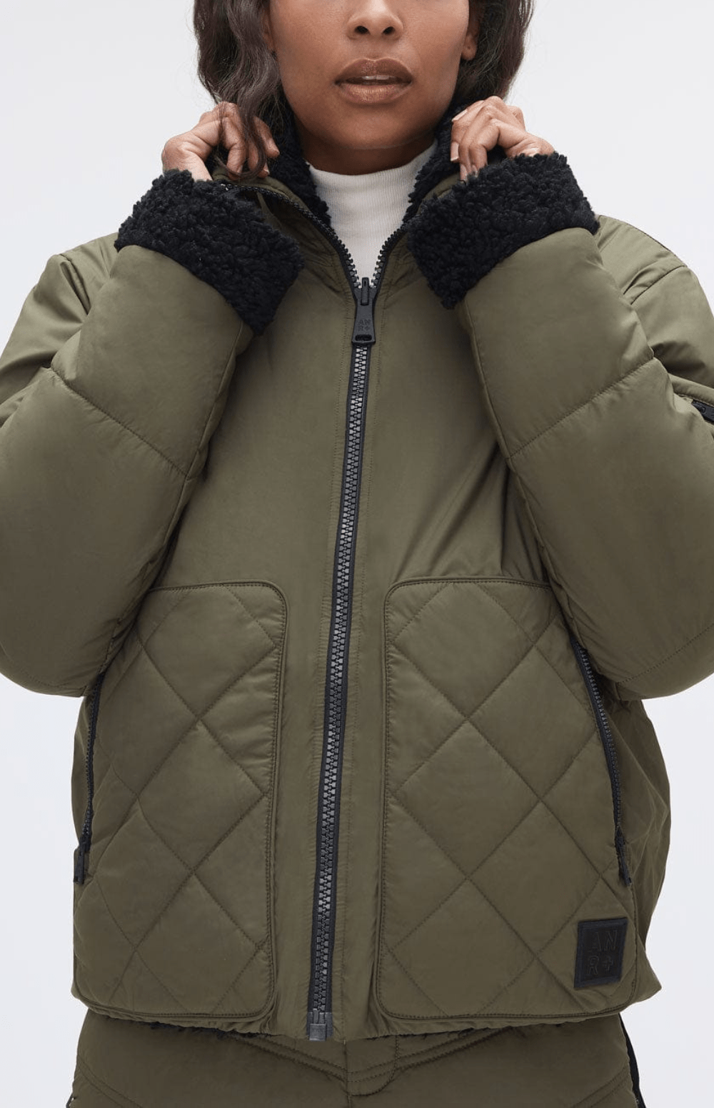 Alp N Rock Amal Jacket, Women's Dark Olive Green Reversible Aviator Jacket