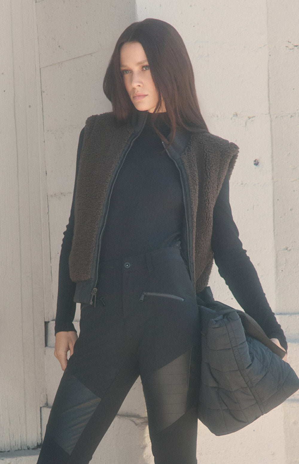 Alp N Rock Atlas Vest, black quilting and brown shearling reversible zip vest for women