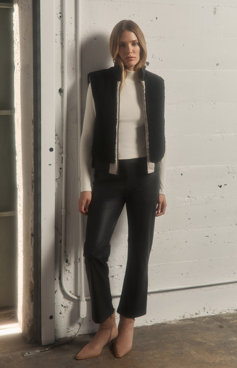 Alp N Rock Atlas Vest, beige quilting and black shearling reversible zip vest for women