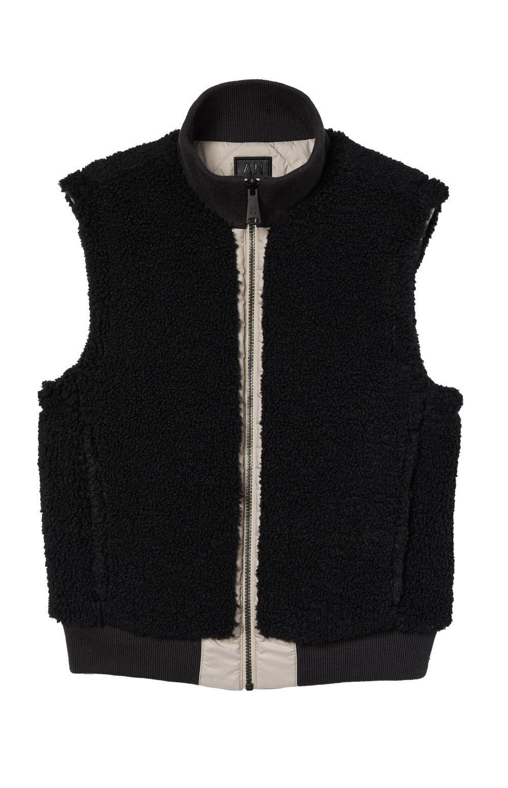 Alp N Rock Atlas Vest, beige quilting and black shearling reversible zip vest for women