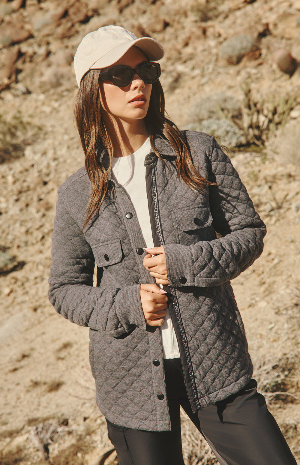 Alp N Rock Cambria Jacket, heather grey quilted shirt jacket for women with patch pockets