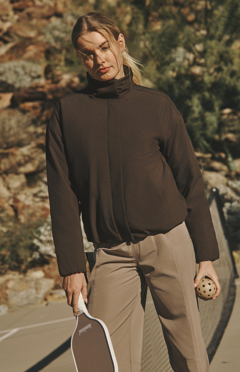 Alp N Rock Catalina Jacket, lightweight dark brown jacket for women with high neck and slant pockets