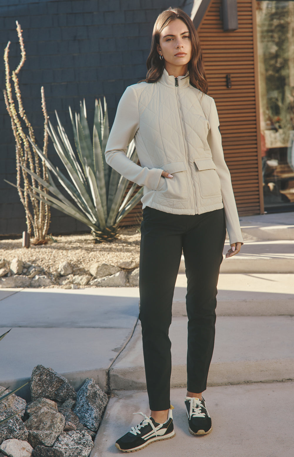 Alp N Rock Kara Jacket, light beige hybrid jacket for women with front patch pockets