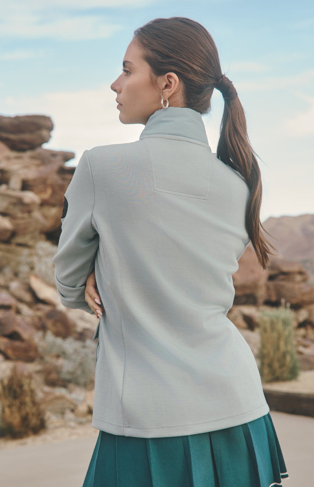 Alp N Rock Kara Jacket, silver blue hybrid jacket for women with front patch pockets