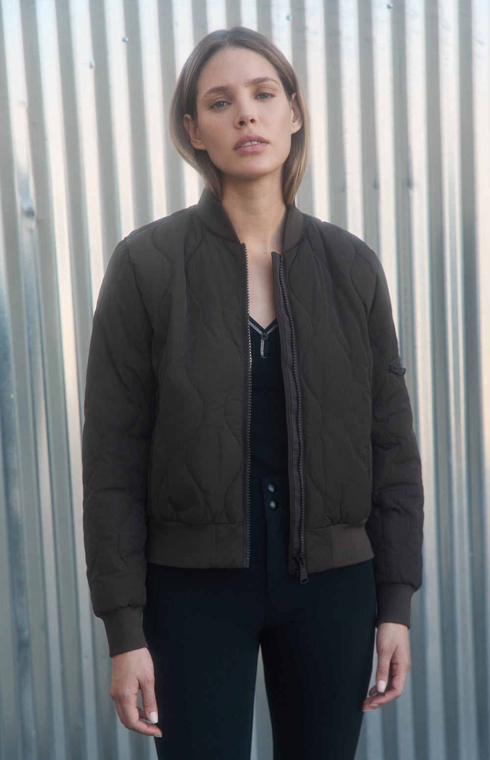 Alp N Rock Metro Bomber Jacket, dark brown quilted bomber jacket for women