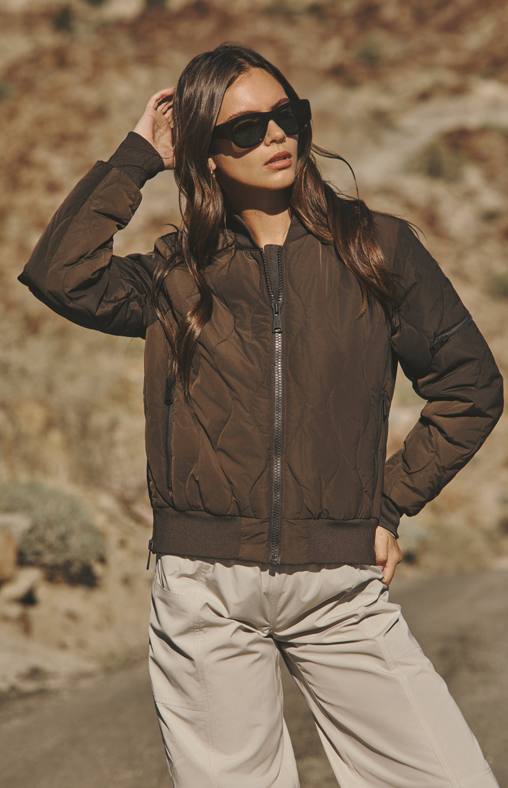 Alp N Rock Metro Jacket, dark brown quilted bomber jacket for women