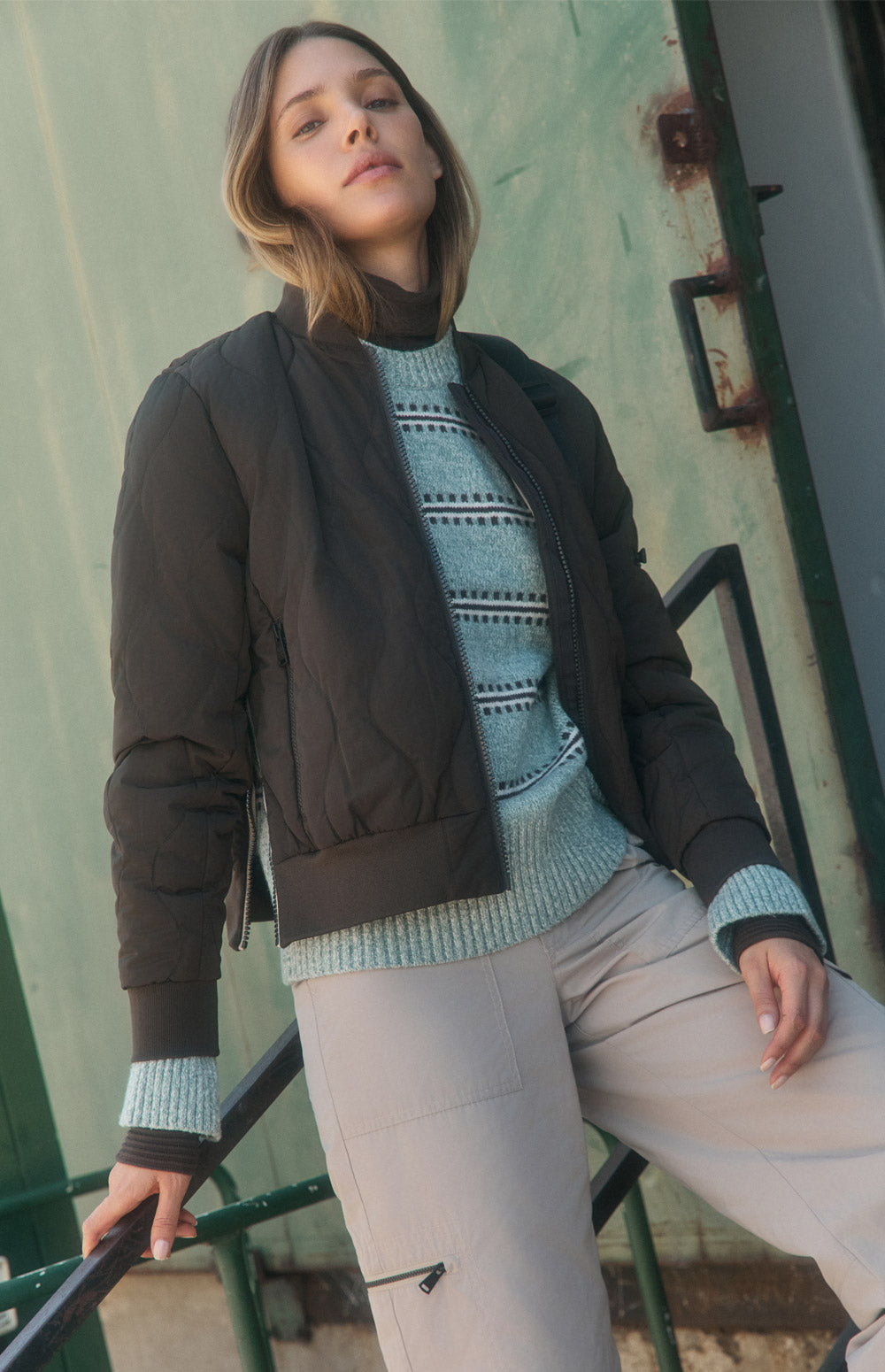 Alp N Rock Metro Bomber Jacket, dark brown quilted bomber jacket for women