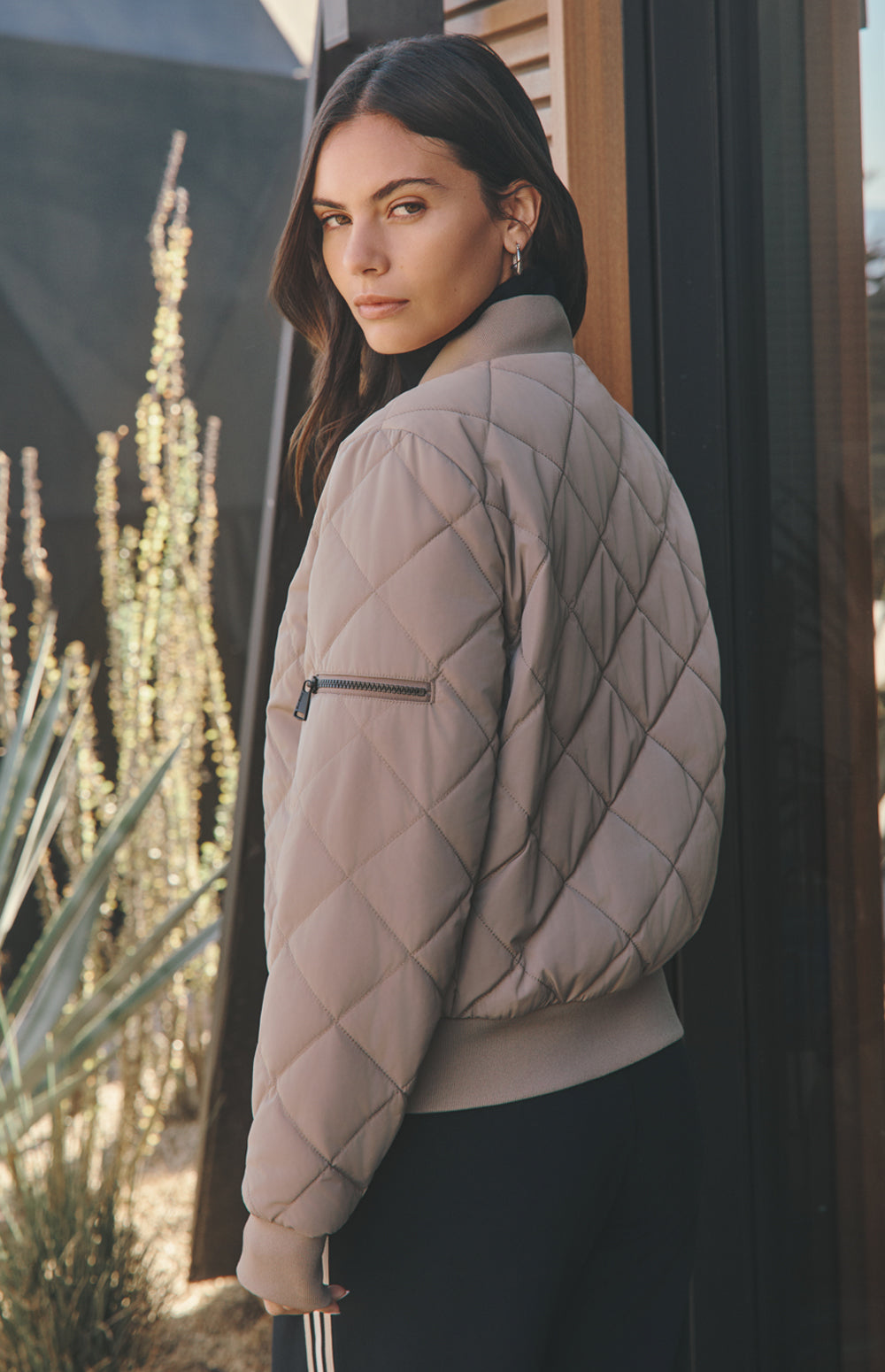 Alp N Rock Metro Jacket, beige quilted bomber jacket for women