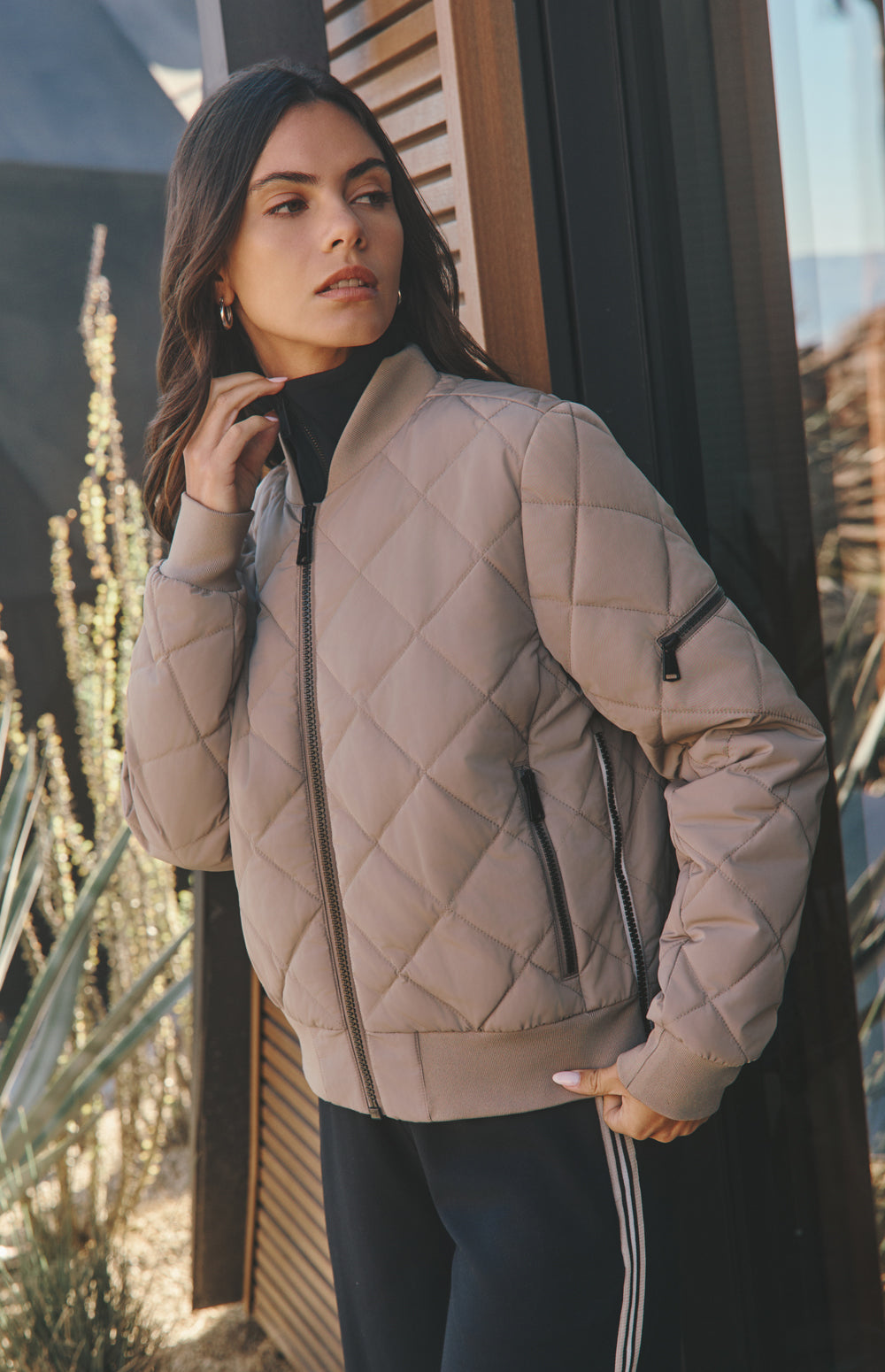 Alp N Rock Metro Jacket, beige quilted bomber jacket for women