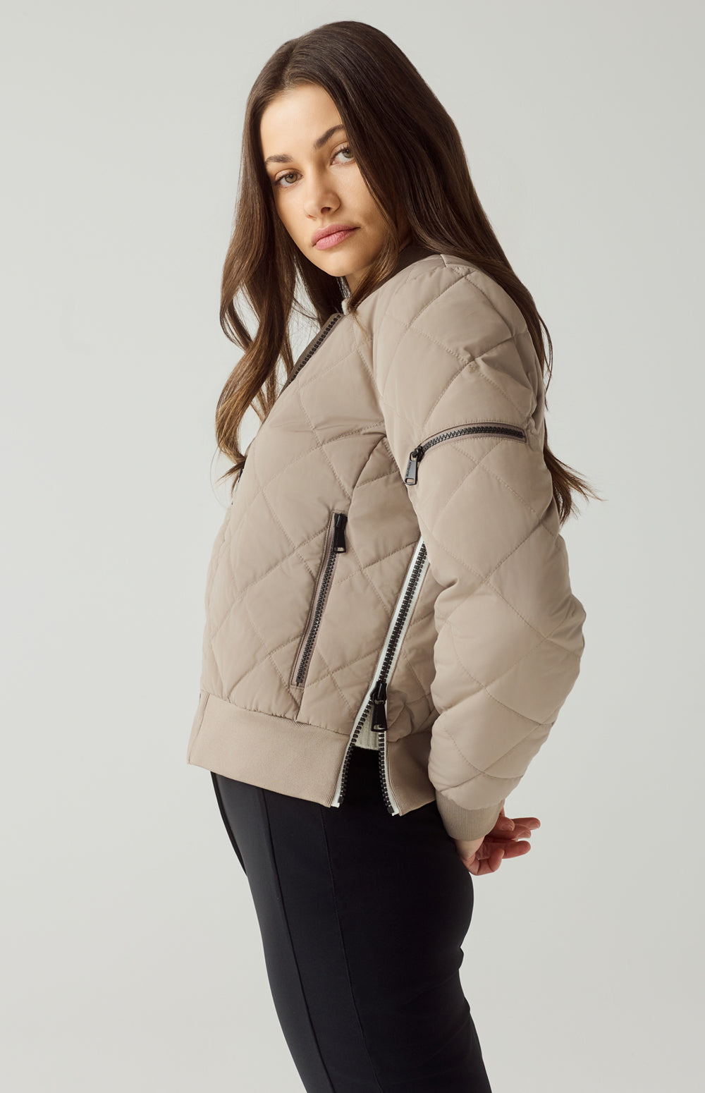 Alp N Rock Metro Jacket, beige quilted bomber jacket for women