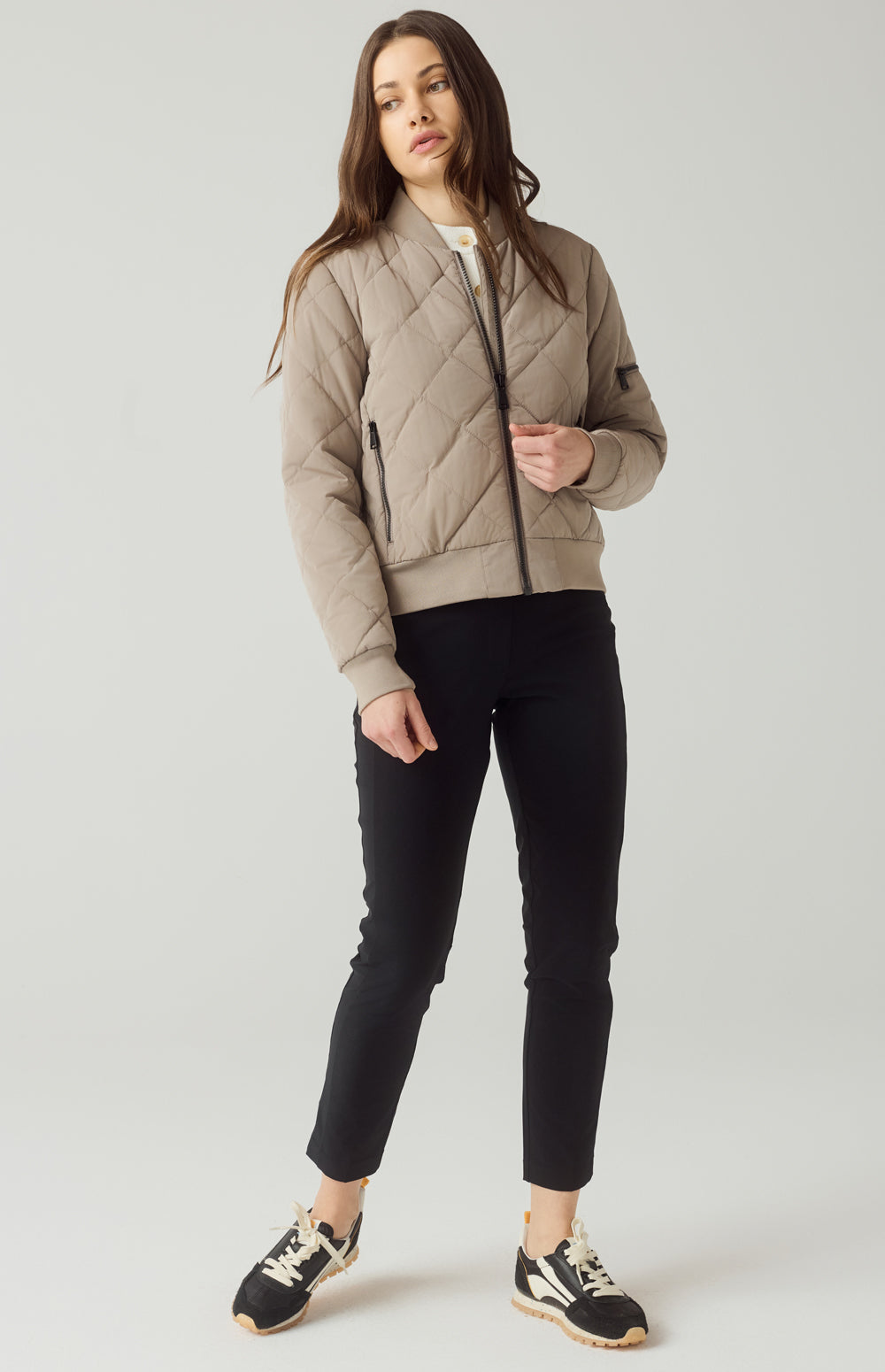 Alp N Rock Metro Jacket, beige quilted bomber jacket for women