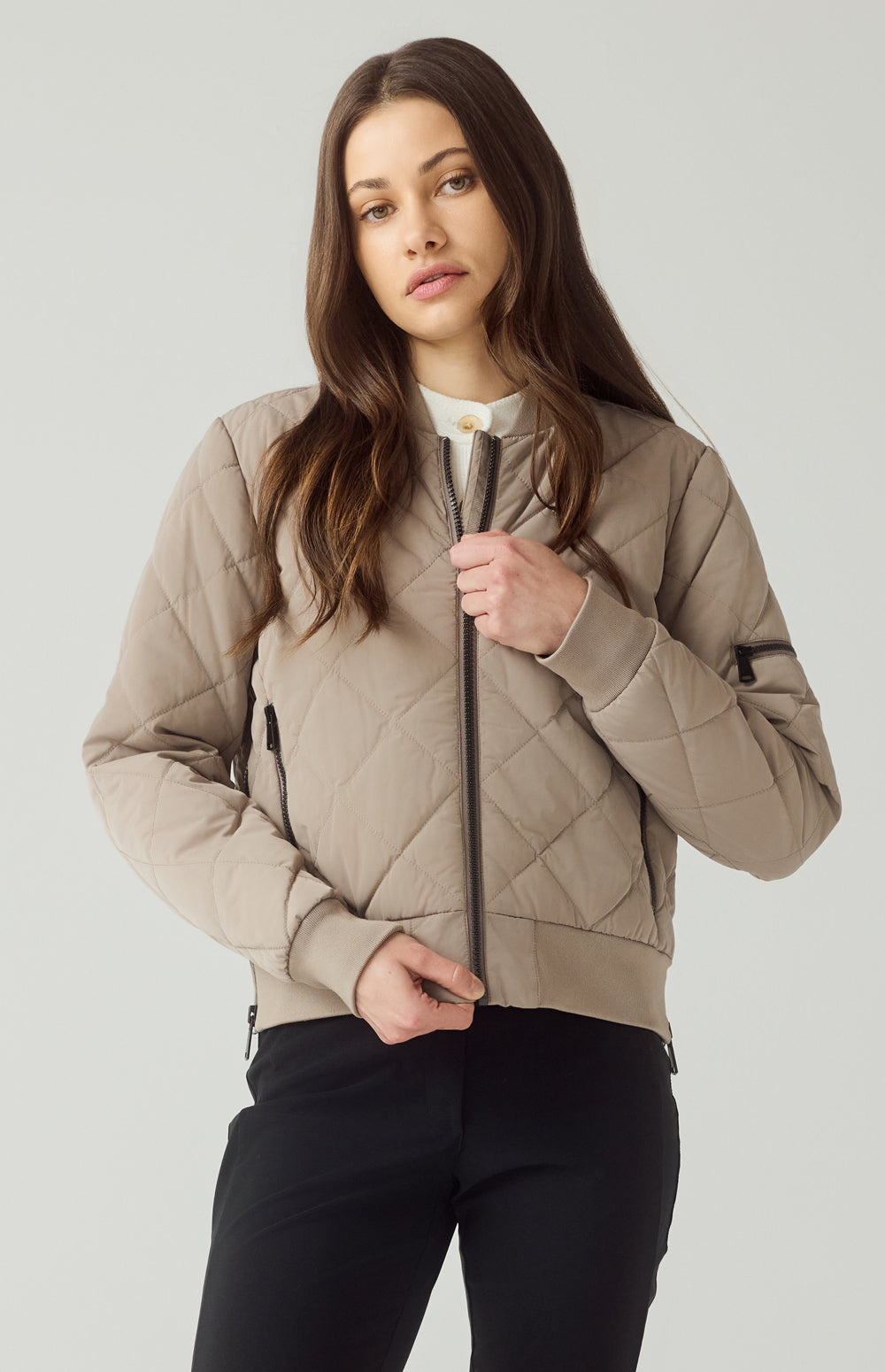 Alp N Rock Metro Jacket, beige quilted bomber jacket for women