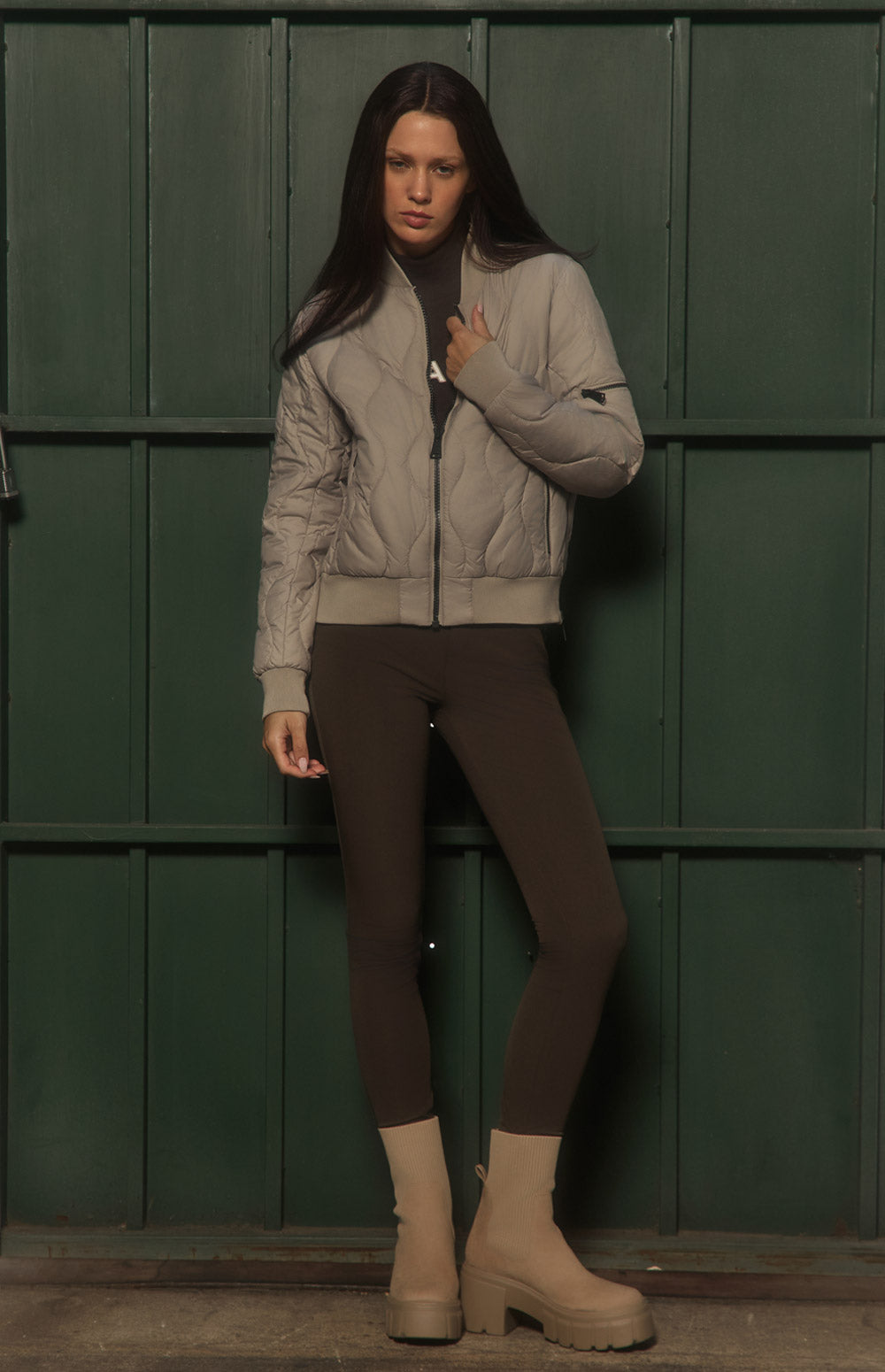 Alp N Rock Metro Bomber Jacket, beige quilted bomber jacket for women