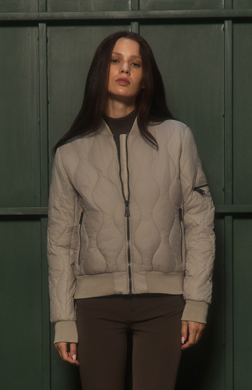 Alp N Rock Metro Bomber Jacket, beige quilted bomber jacket for women