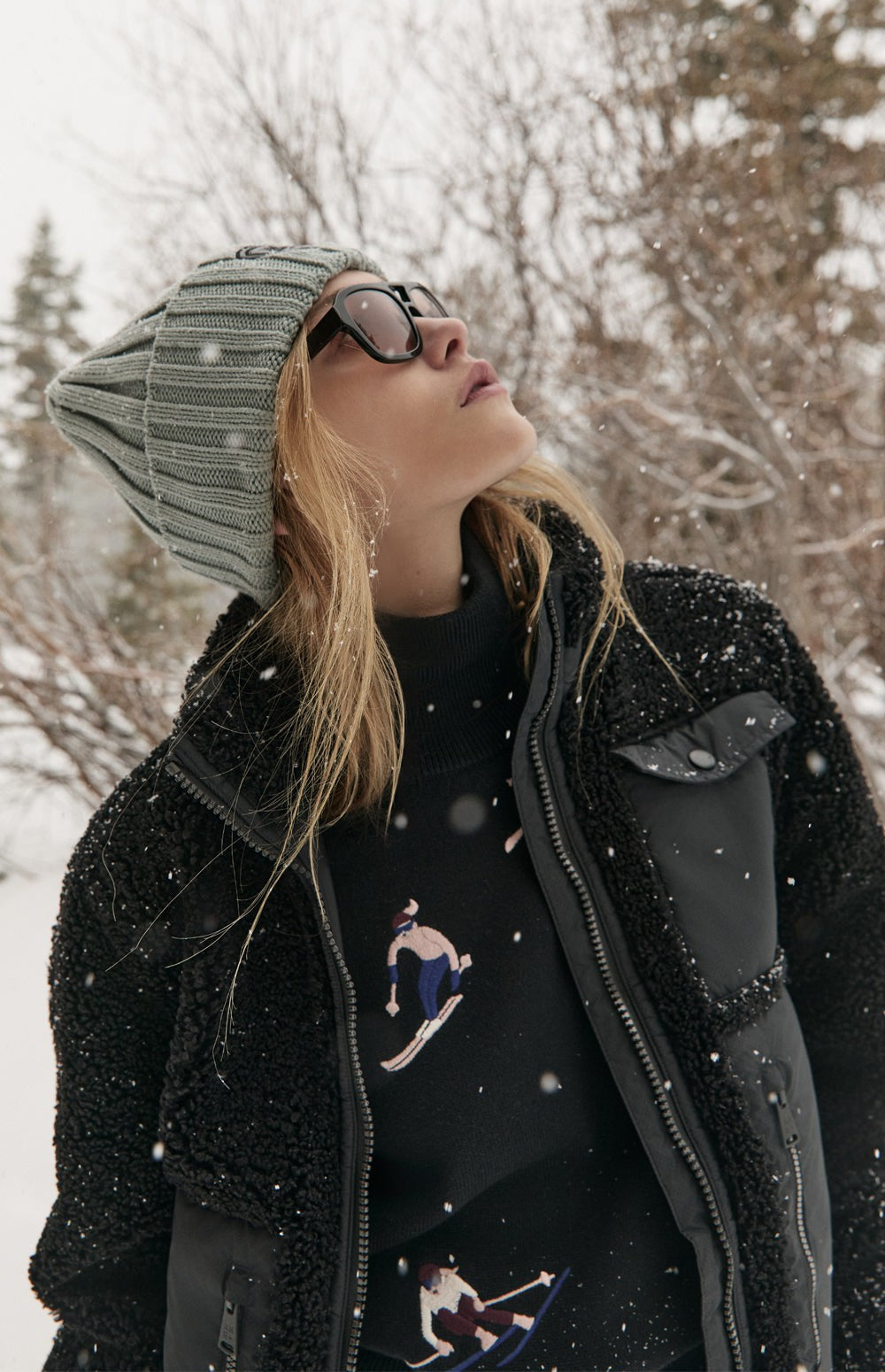 Alp N Rock Noelle Jacket, black shearling jacket for women with zippered front pockets