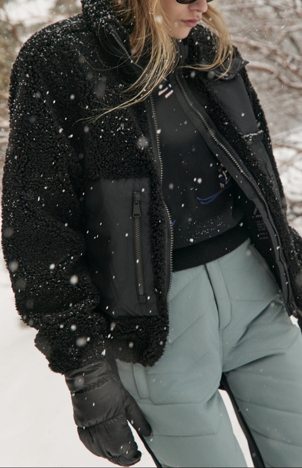 Alp N Rock Noelle Jacket, black shearling jacket for women with zippered front pockets
