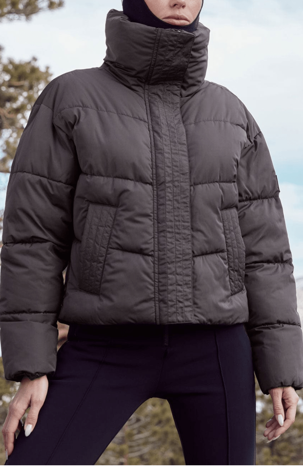 Alp N Rock Peak Puffer Jacket, Women's Charcoal Gray Puffer Jacket with High Collar