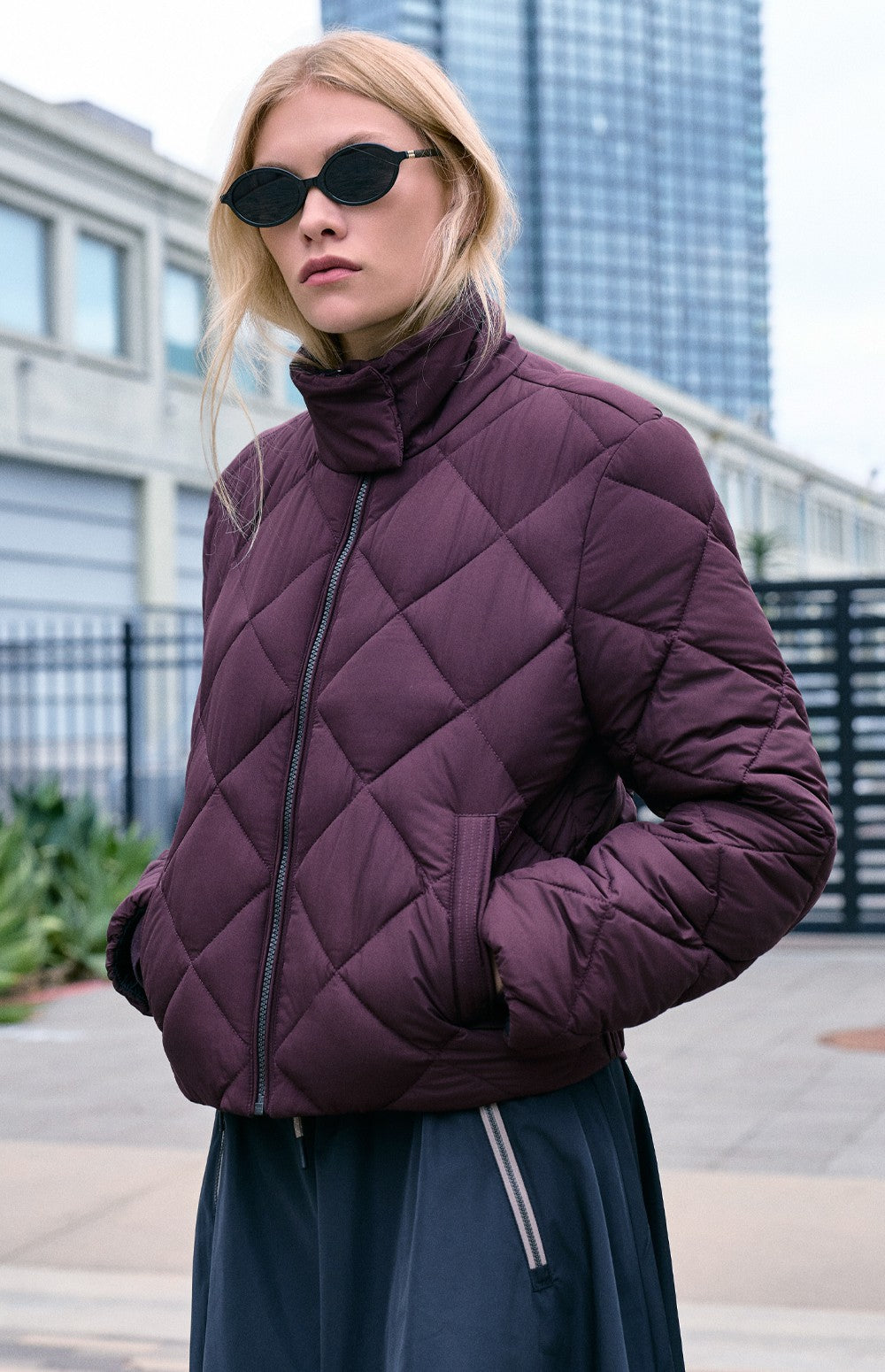 Alp N Rock Ridgewood Funnel Neck Jacket, dark red funnel neck ski jacket with diamond quilting for women
