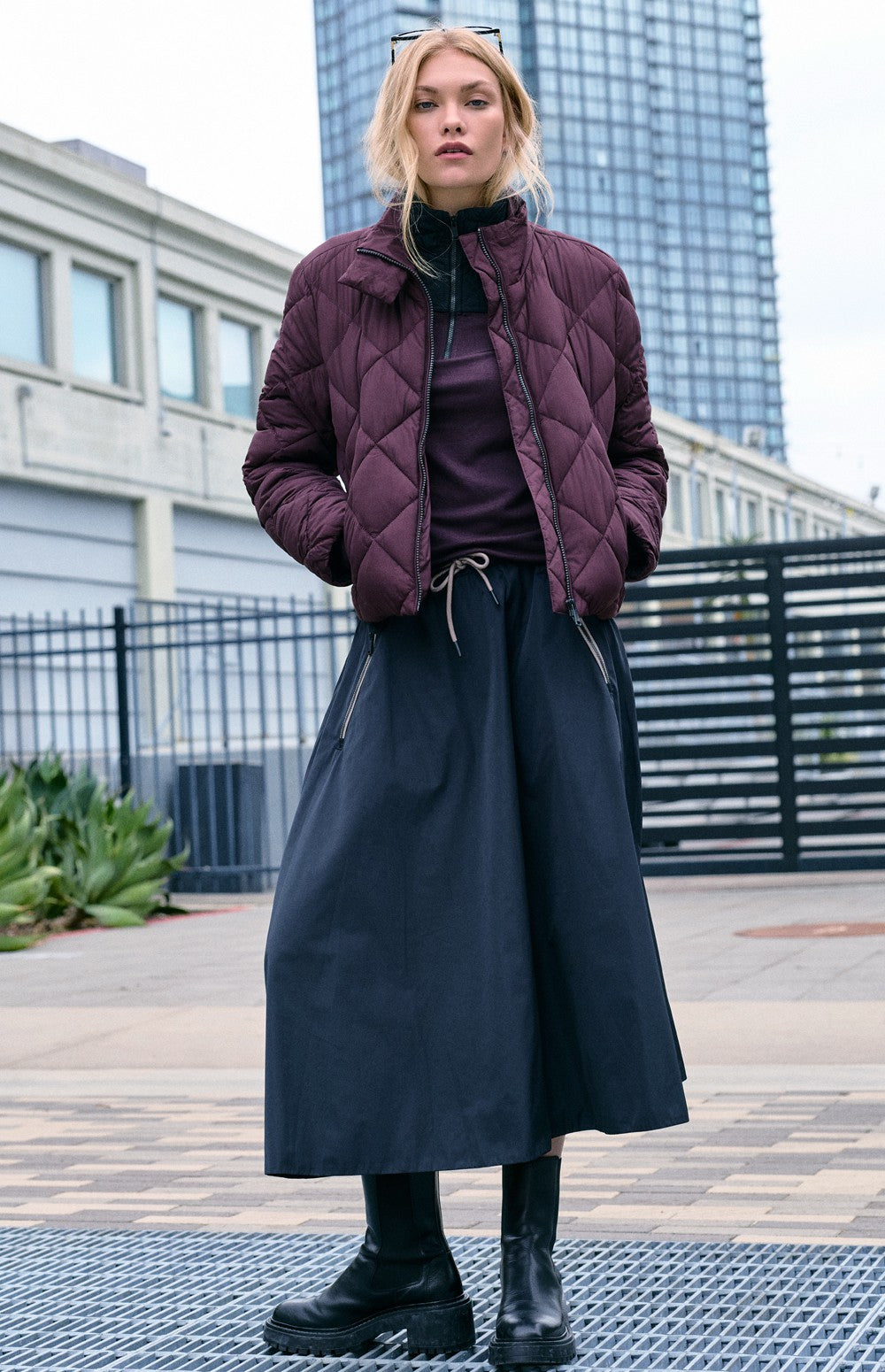 Alp N Rock Ridgewood Funnel Neck Jacket, dark red funnel neck ski jacket with diamond quilting for women