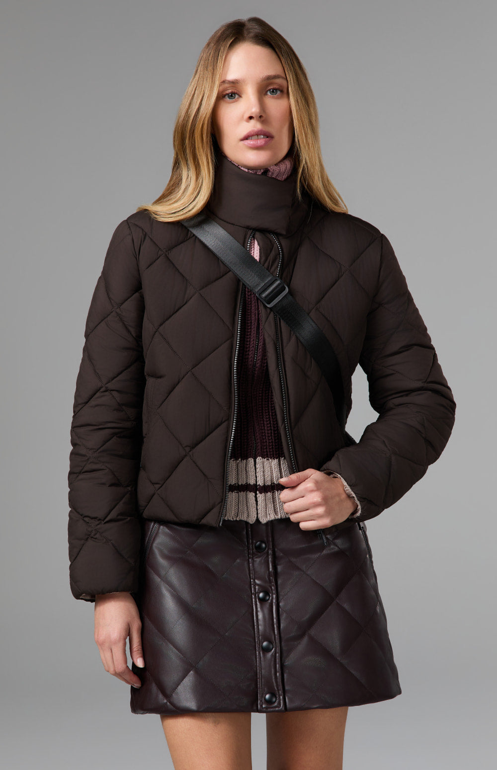 Alp N Rock Ridgewood Funnel Neck Jacket, dark brown funnel neck jacket with diamond quilting for women