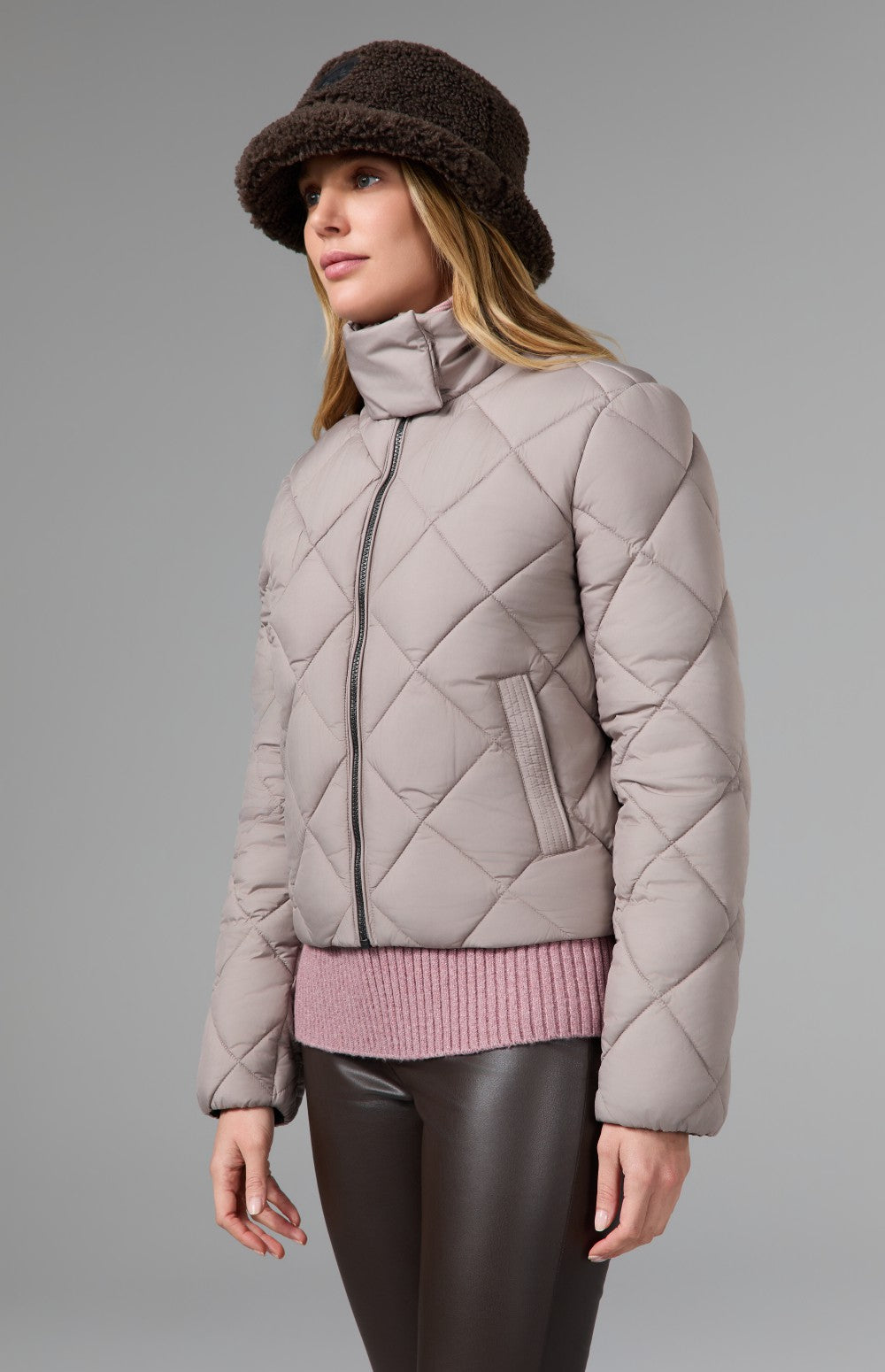 Alp N Rock Ridgewood Funnel Neck Jacket, taupe funnel neck jacket with diamond quilting for women