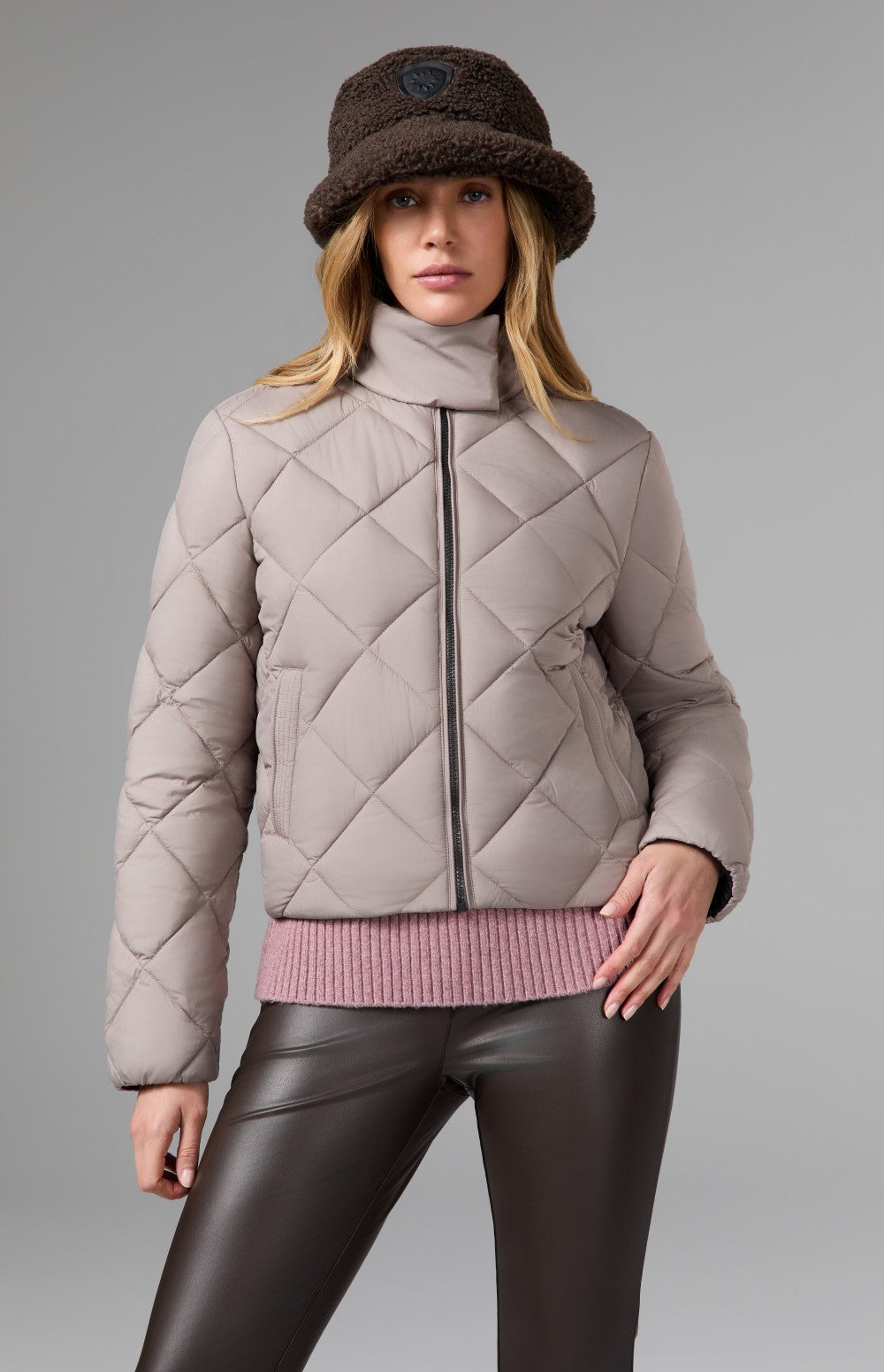 Alp N Rock Ridgewood Funnel Neck Jacket, taupe funnel neck jacket with diamond quilting for women