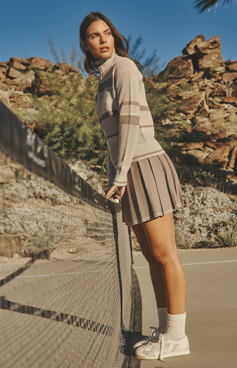 Alp N Rock Sabrina Jacket, beige pointelle stripe zip front jacket for women