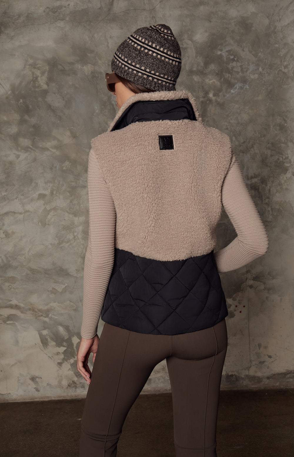 Alp N Rock Sage Vest, beige hooded zip vest for women with shearling top and quilted bottom