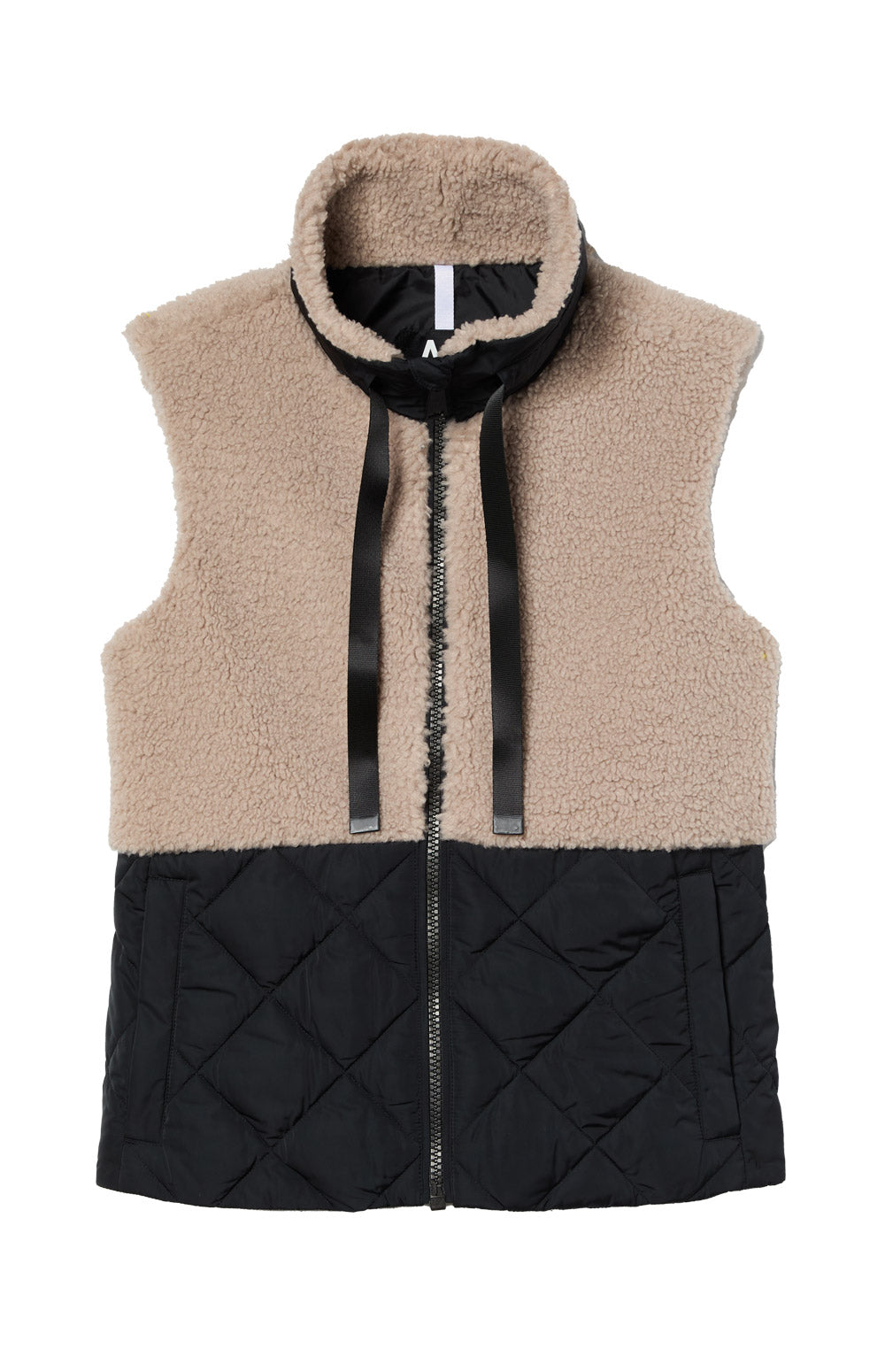 Alp N Rock Sage Vest, beige hooded zip vest for women with shearling top and quilted bottom