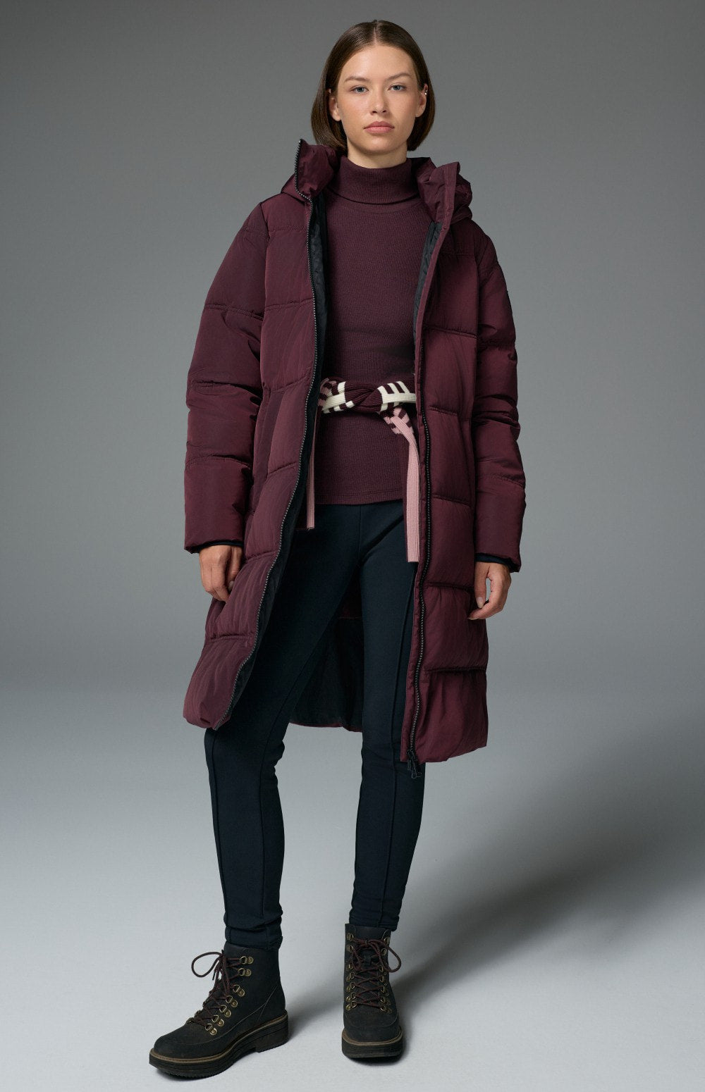 Alp N Rock Salzburg Hooded Long Jacket, dark red long hooded winter coat with quilting for women