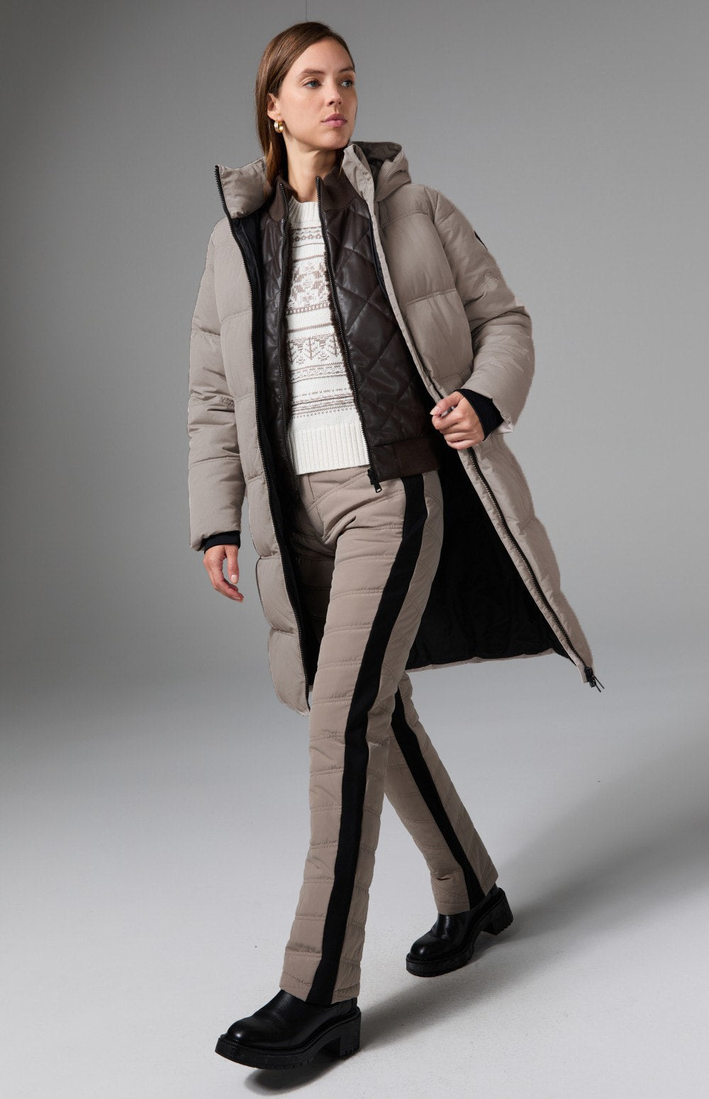 Alp N Rock Salzburg Hooded Long Jacket, taupe long hooded winter coat with quilting for women