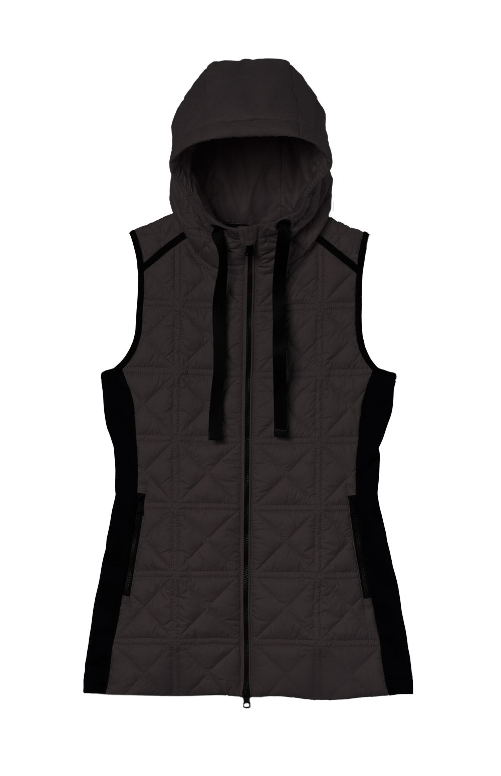 Alp N Rock Sinclair Vest, dark brown long puffer vest for women with hood