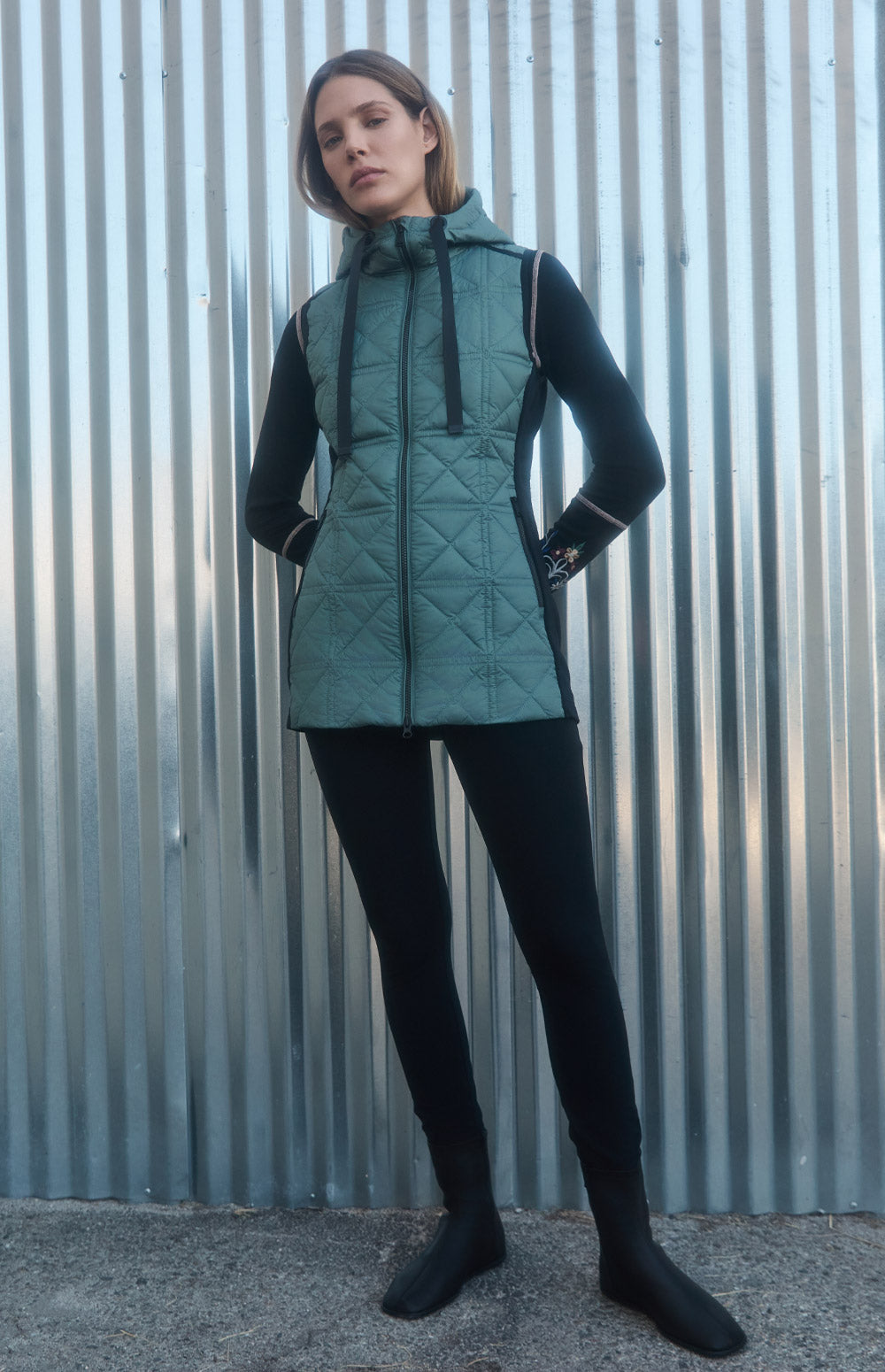 Alp N Rock Sinclair Vest, green long puffer vest for women with hood