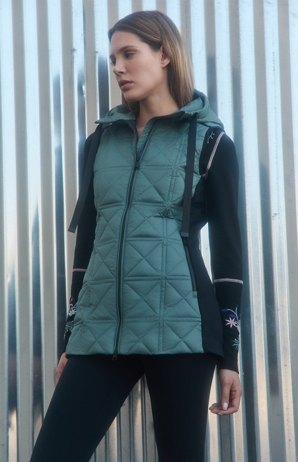 Alp N Rock Sinclair Vest, green long puffer vest for women with hood