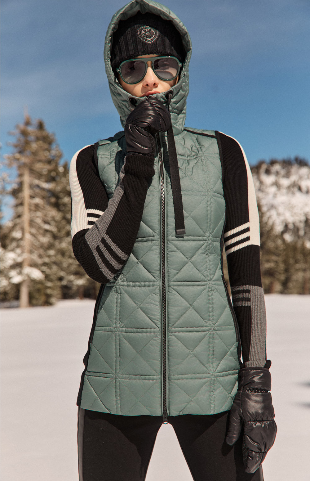 Sinclair Hooded Long Vest, Eucalyptus | Alp N Rock Alp N Rock Womens Outerwear Sinclair Hooded Long Vest | Eucalyptus