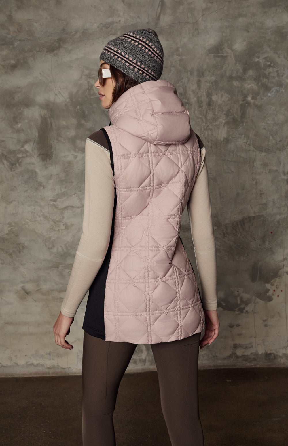 Alp N Rock Sinclair Vest, pink quilted long vest for women with hood