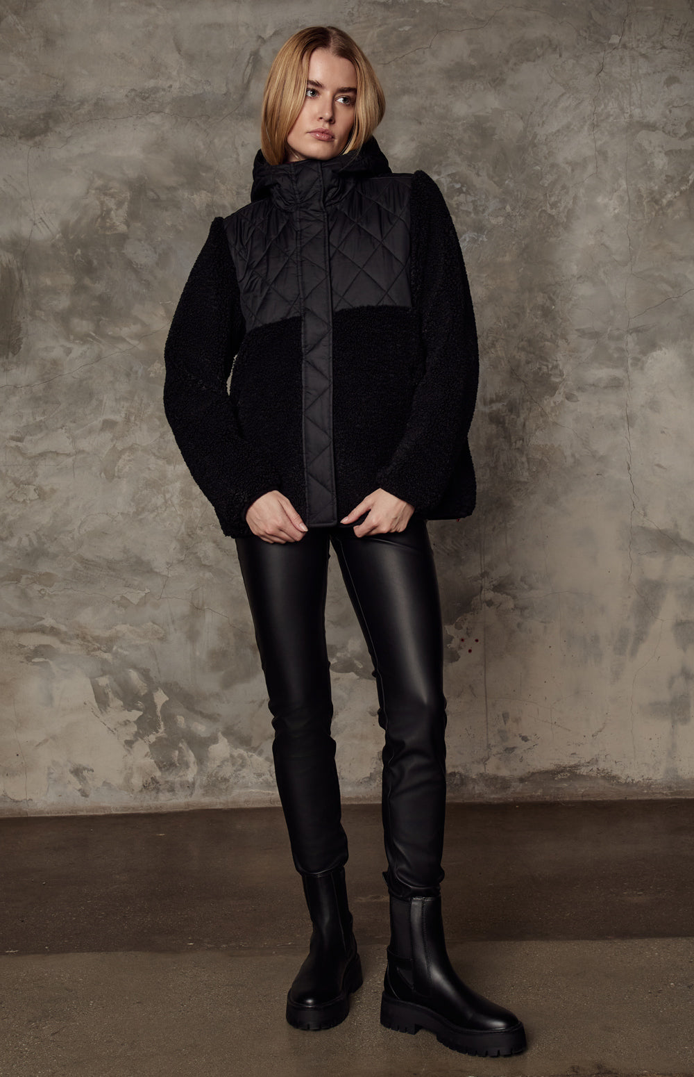 Alp N Rock Tahoe Jacket, black shearling zip jacket with hood for women