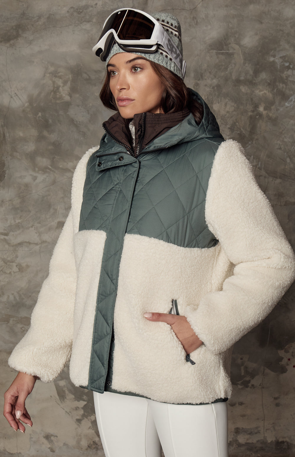 Alp N Rock Tahoe Jacket, green shearling zip jacket with hood for women