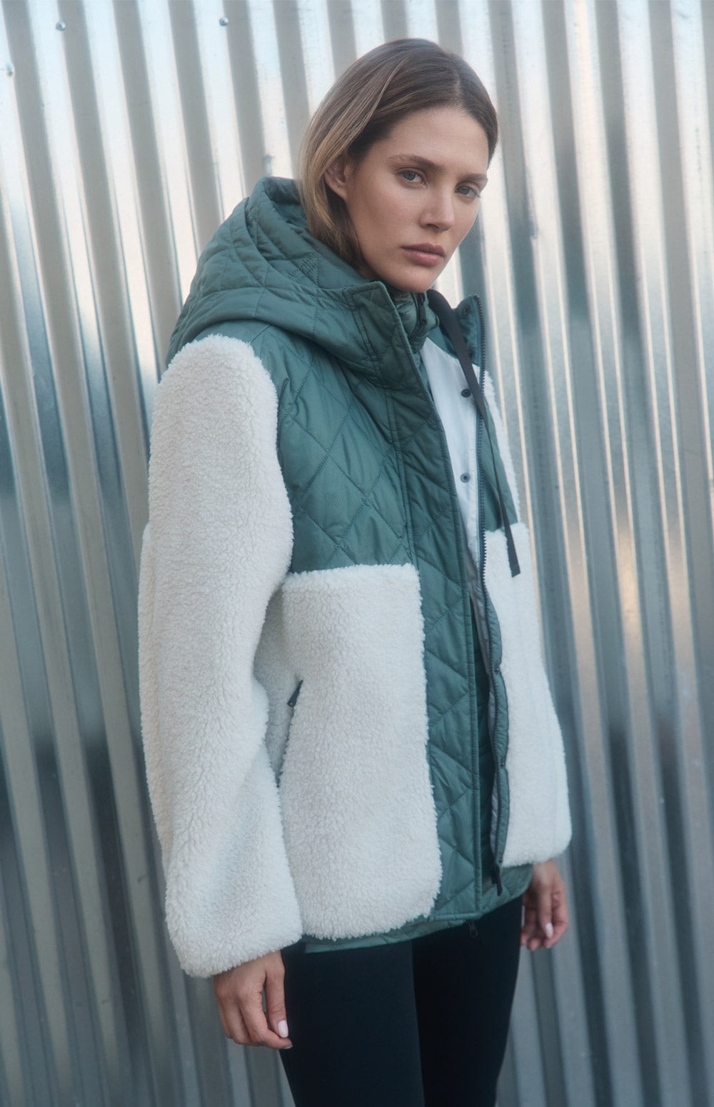 Alp N Rock Tahoe Jacket, green shearling zip jacket with hood for women