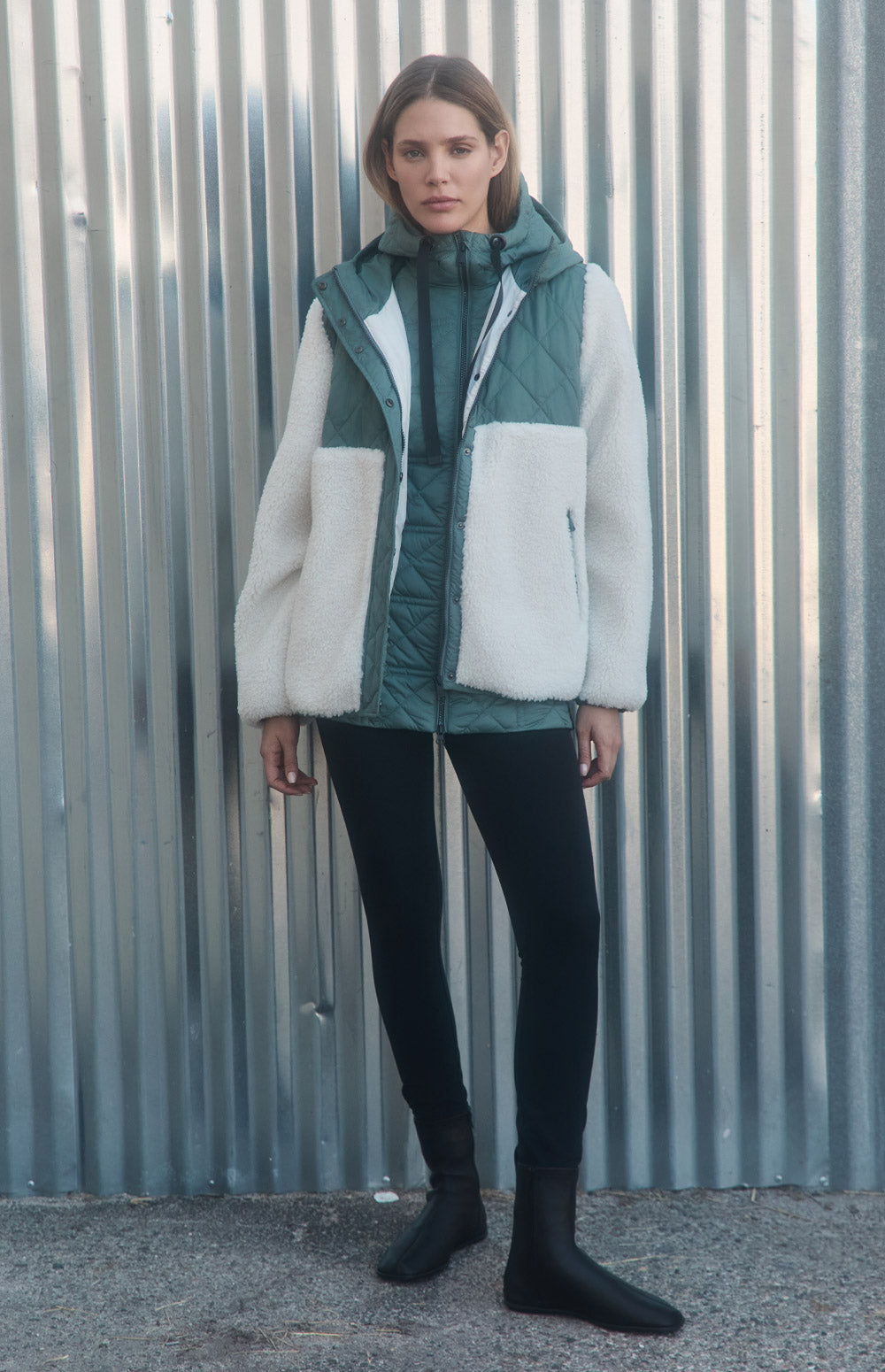 Alp N Rock Tahoe Jacket, green shearling zip jacket with hood for women