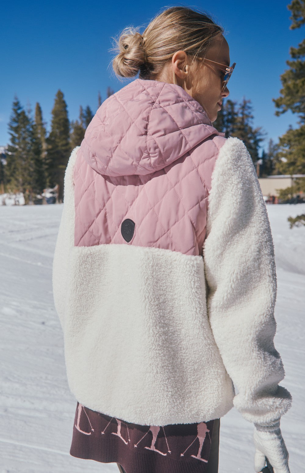 Alp N Rock Tahoe Jacket, women's light pink and white hooded shearling and quilted jacket
