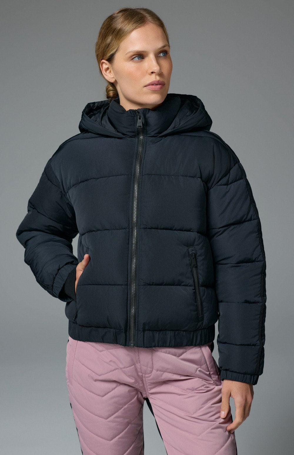 Alp N Rock Whitney Puffer Jacket, warm black puffer jacket with hood for women