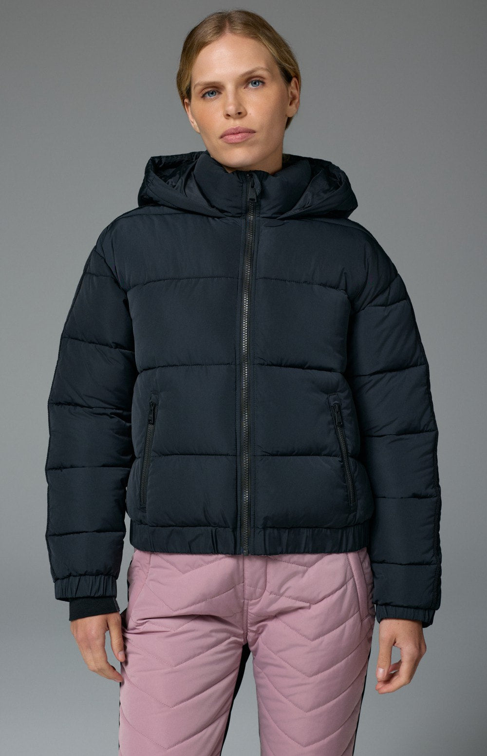 Alp N Rock Whitney Puffer Jacket, warm black puffer jacket with hood for women