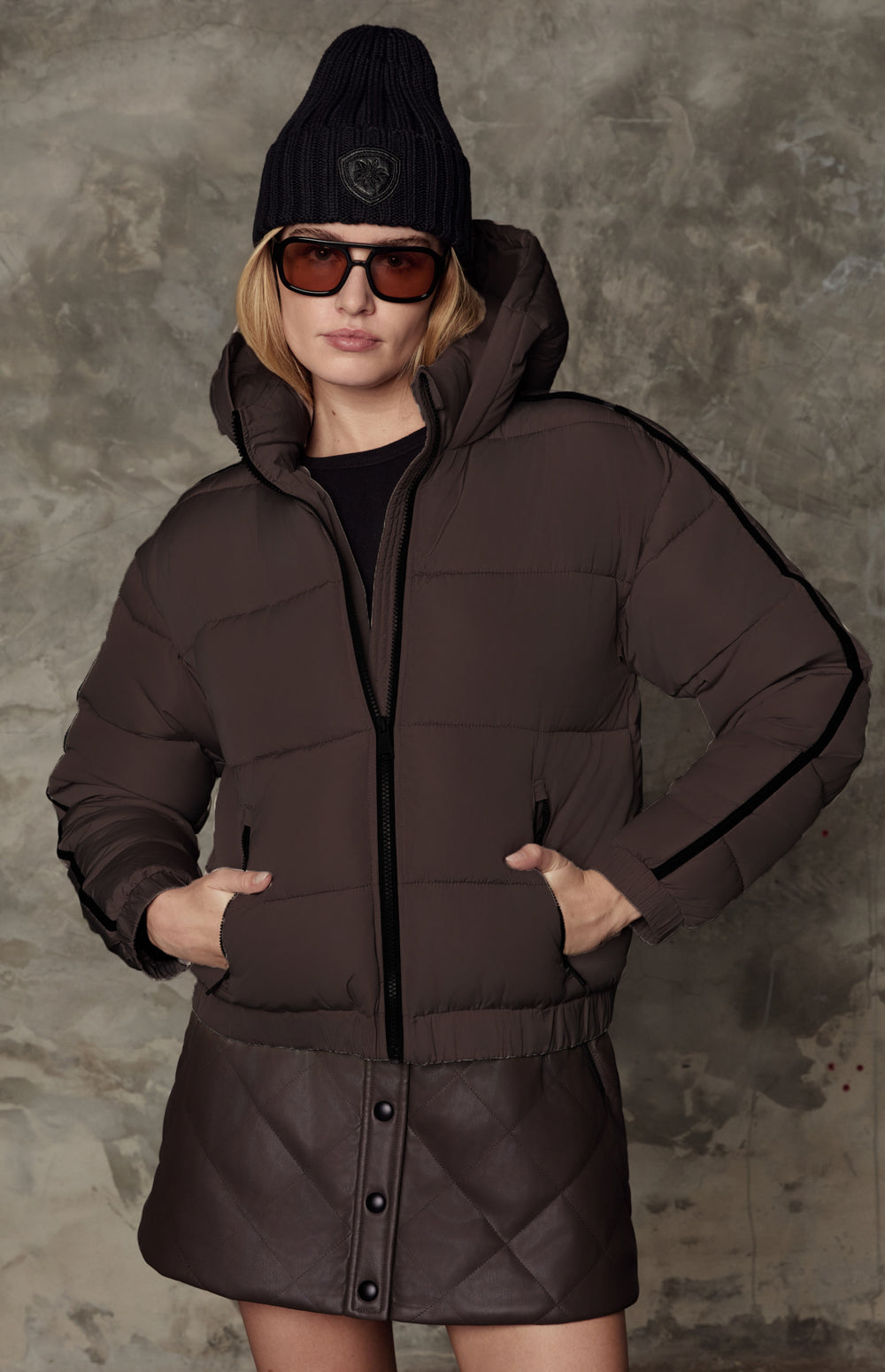 Alp N Rock Whitney Puffer Jacket, warm brown puffer jacket with hood for women