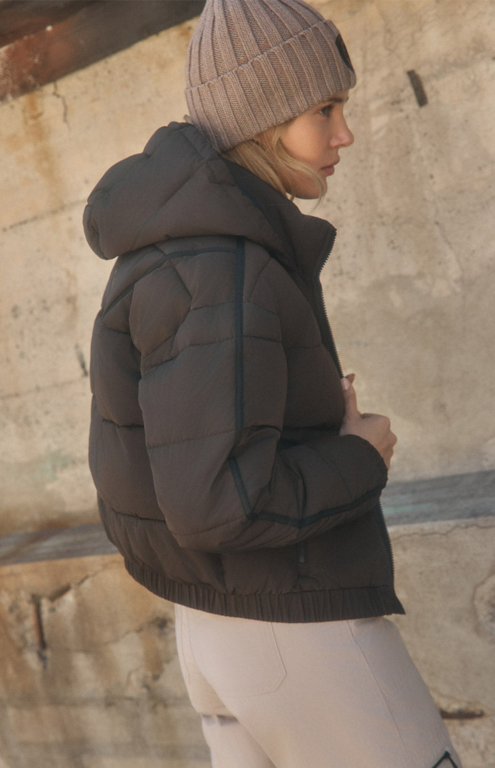 Alp N Rock Whitney Puffer Jacket, warm brown puffer jacket with hood for women