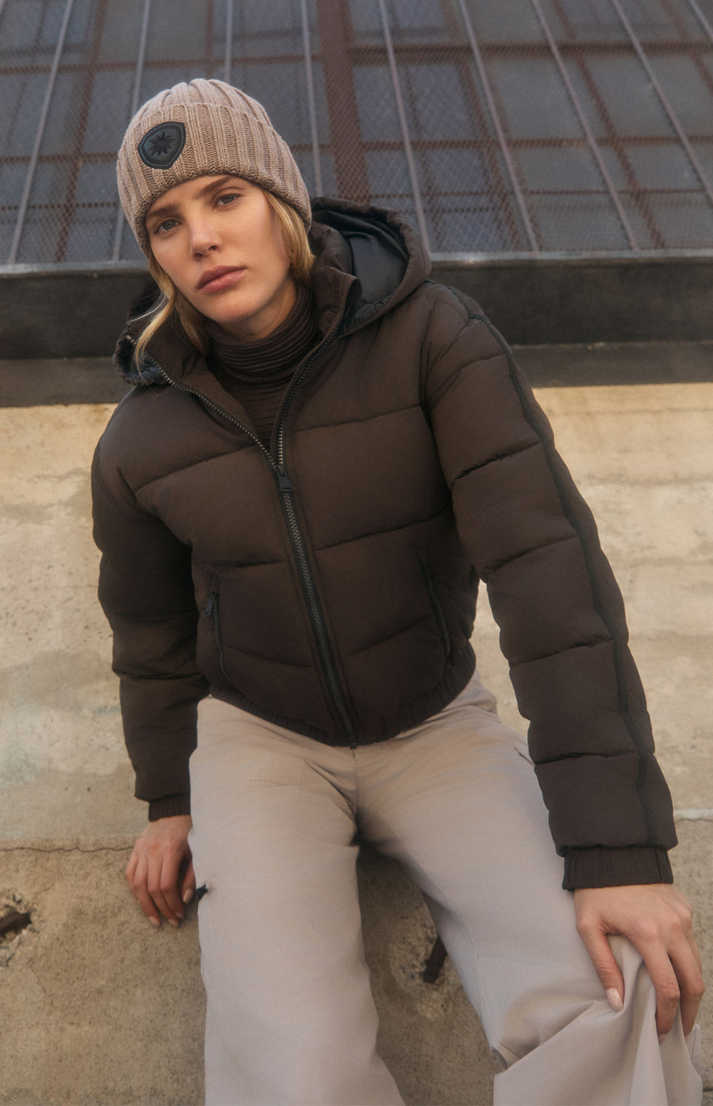 Alp N Rock Whitney Puffer Jacket, warm brown puffer jacket with hood for women