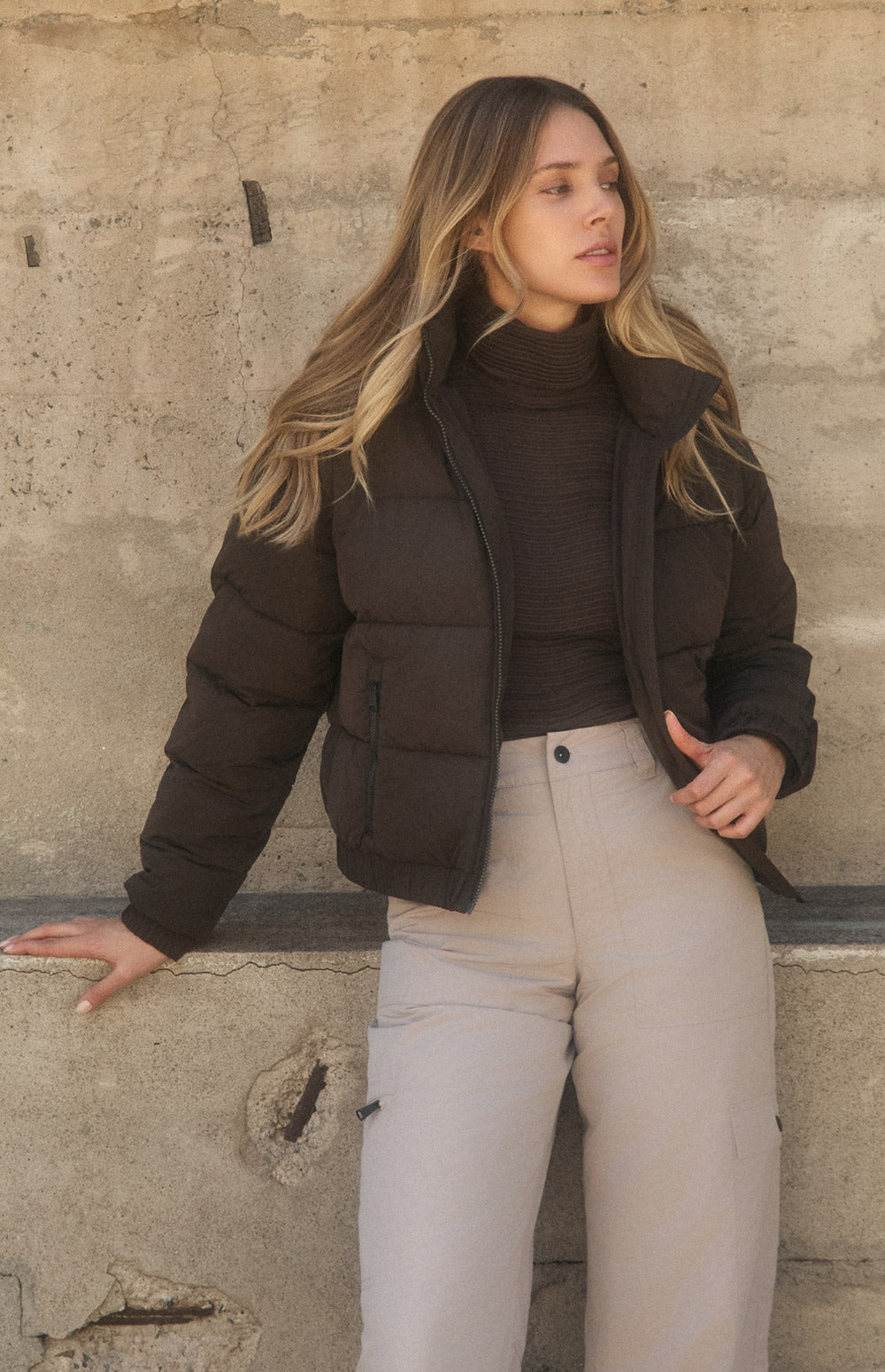 Alp N Rock Whitney Puffer Jacket, warm brown puffer jacket with hood for women