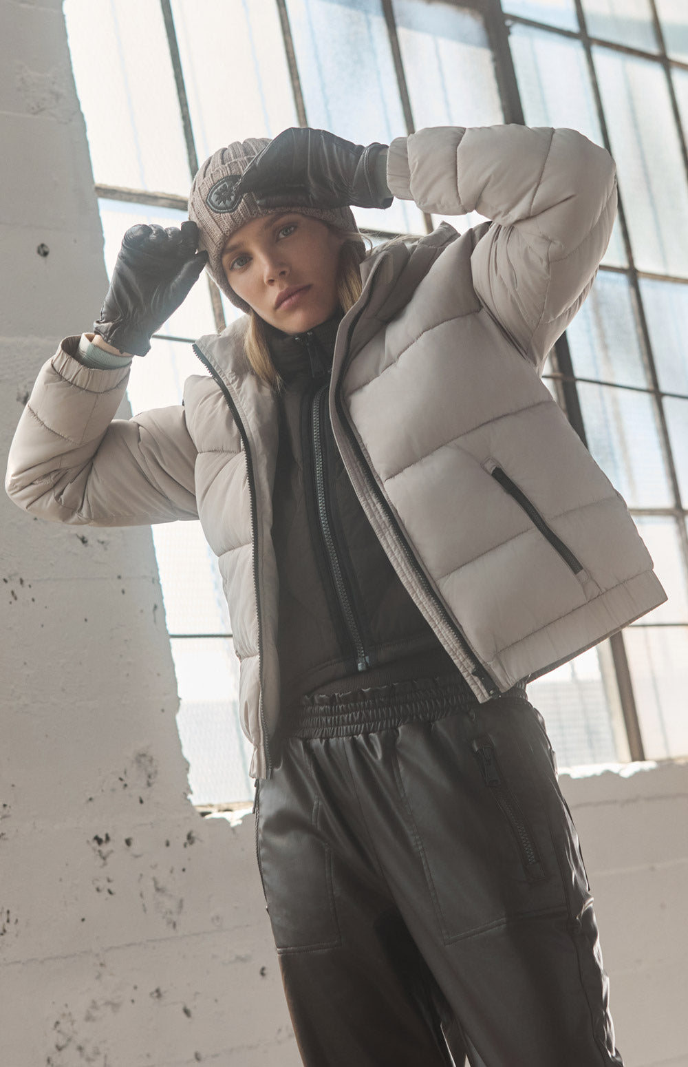 Alp N Rock Whitney Puffer Jacket, warm beige puffer jacket with hood for women