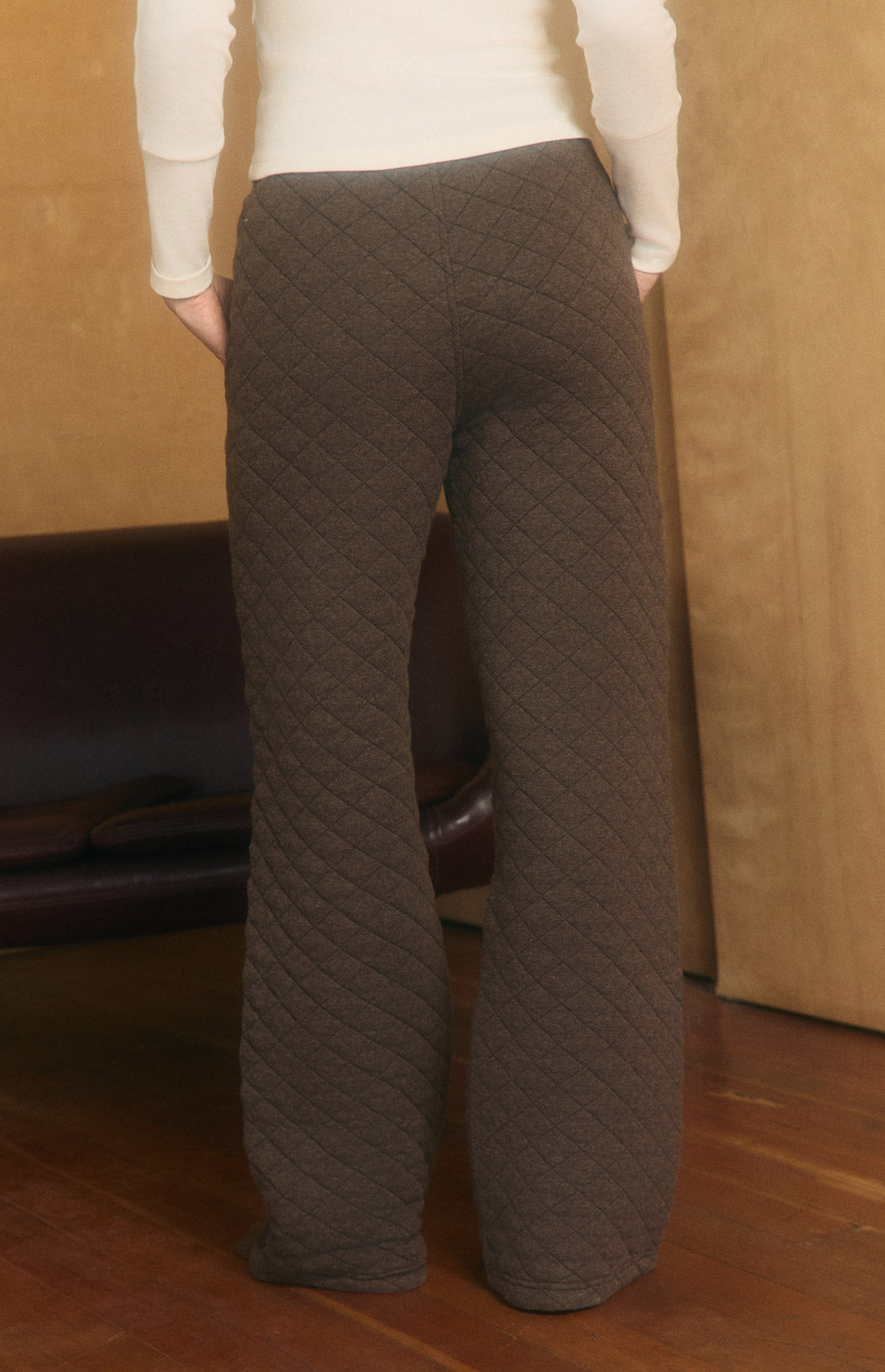 Alp N Rock Abby Pant, heather brown quilted wide leg pant for women