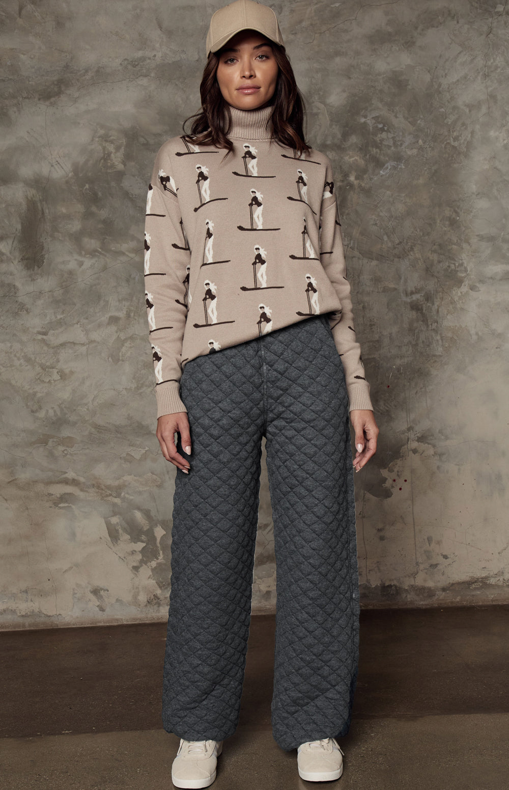 Alp N Rock Abby Pant, heather grey quilted wide leg pant for women